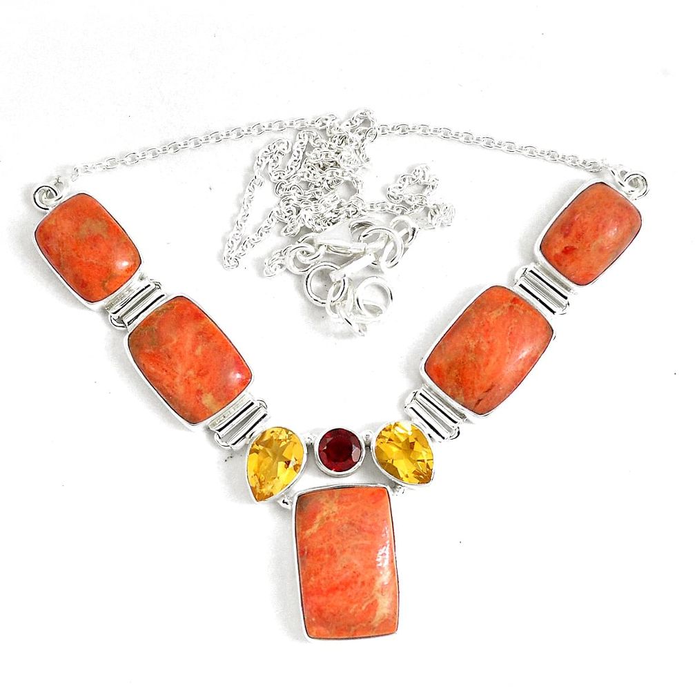 60.48cts multicolor copper turquoise citrine 925 sterling silver necklace p47440