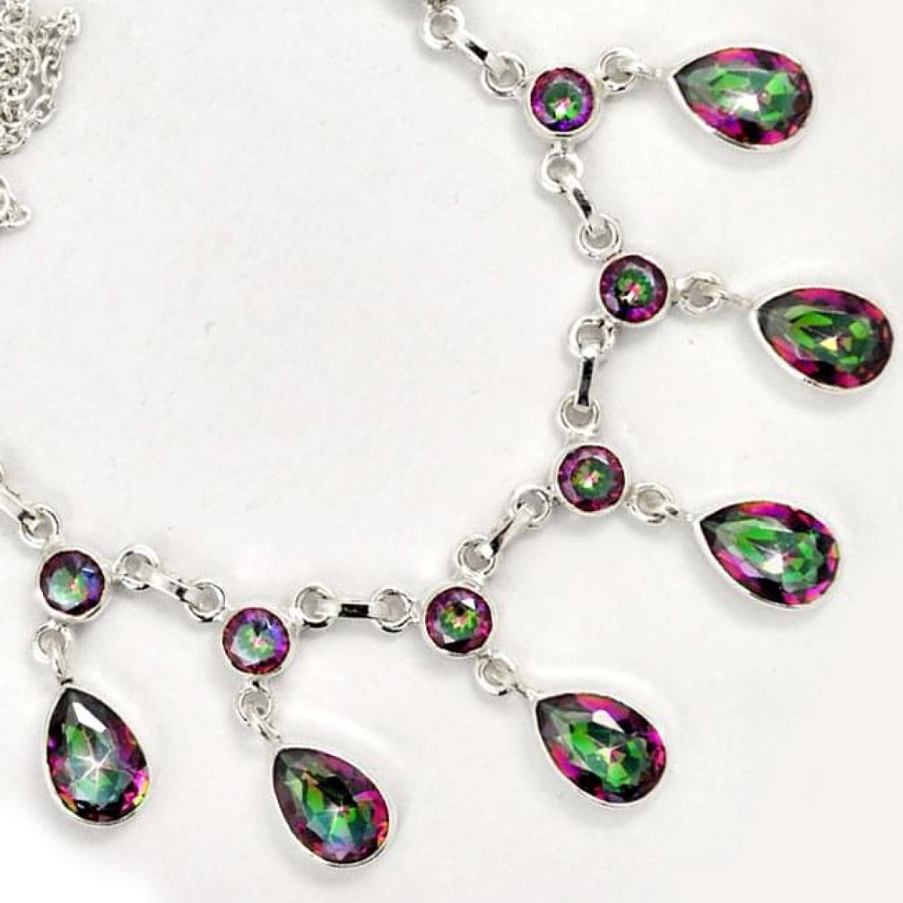 45.17cts MULTICOLOR RAINBOW TOPAZ 925 STERLING SILVER NECKLACE JEWELRY F60705