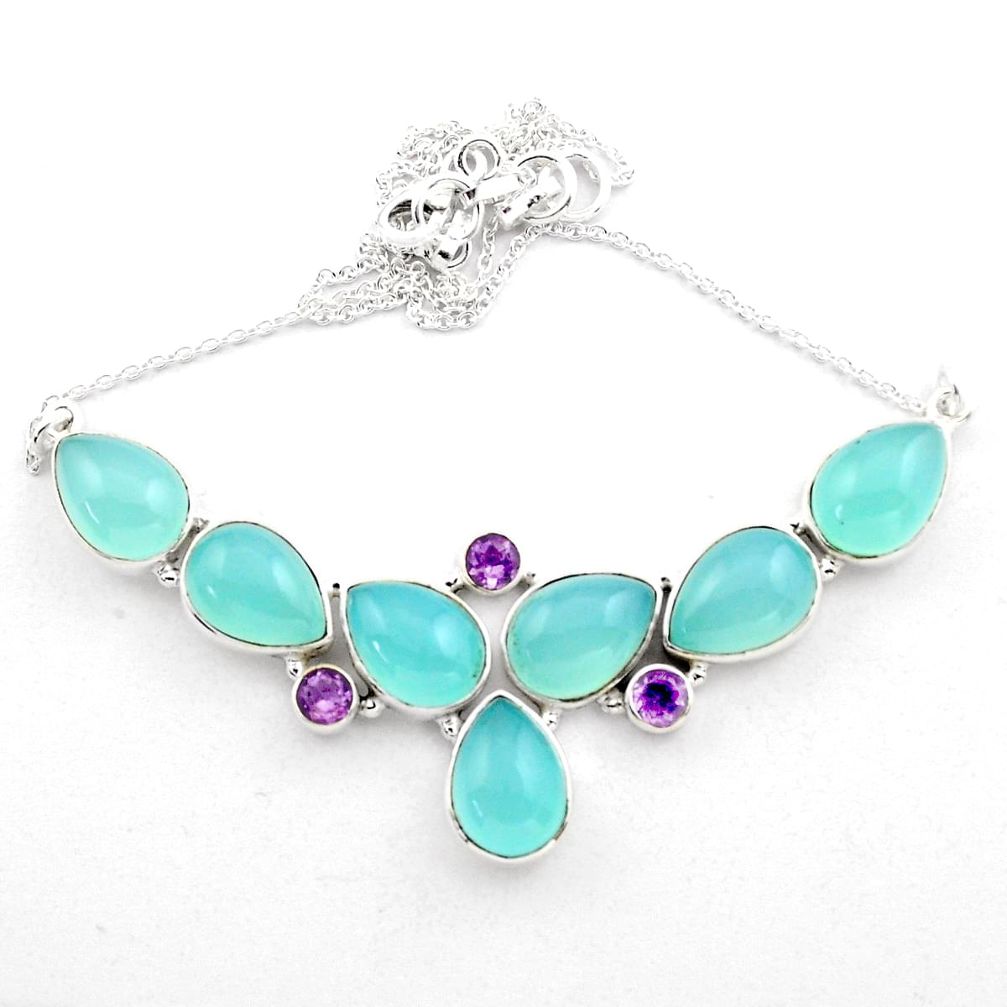 50.23cts natural aqua chalcedony amethyst 925 sterling silver necklace p88622