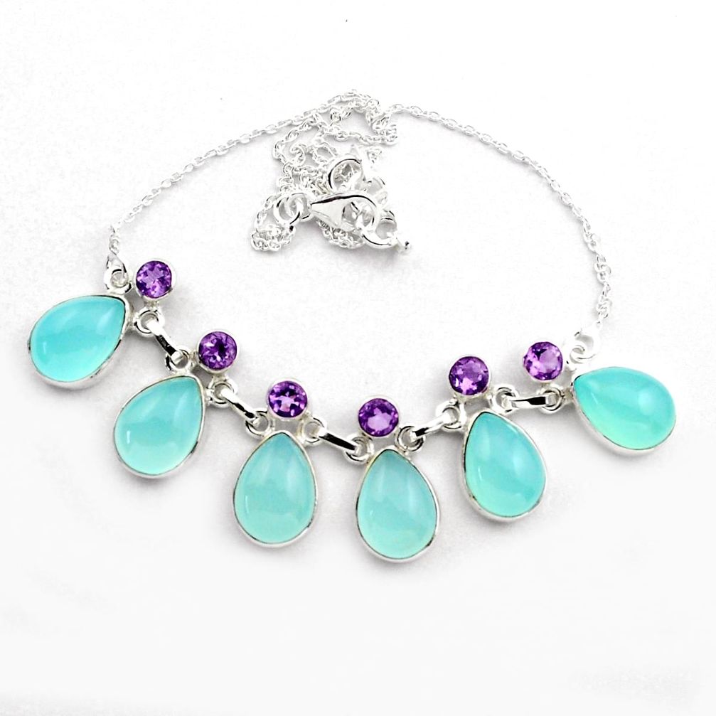 38.93cts natural aqua chalcedony amethyst 925 sterling silver necklace p88624