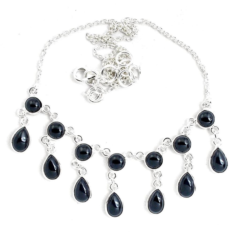 25.72cts natural black onyx pear 925 sterling silver necklace jewelry p40504