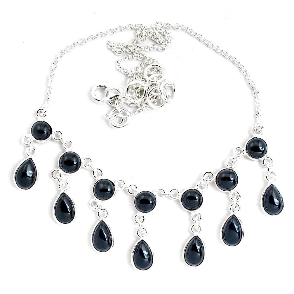 26.47cts natural black onyx pear 925 sterling silver necklace jewelry p40506