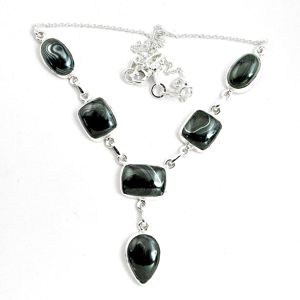 43.11cts natural black psilomelane (crown of silver) 925 silver necklace p69682