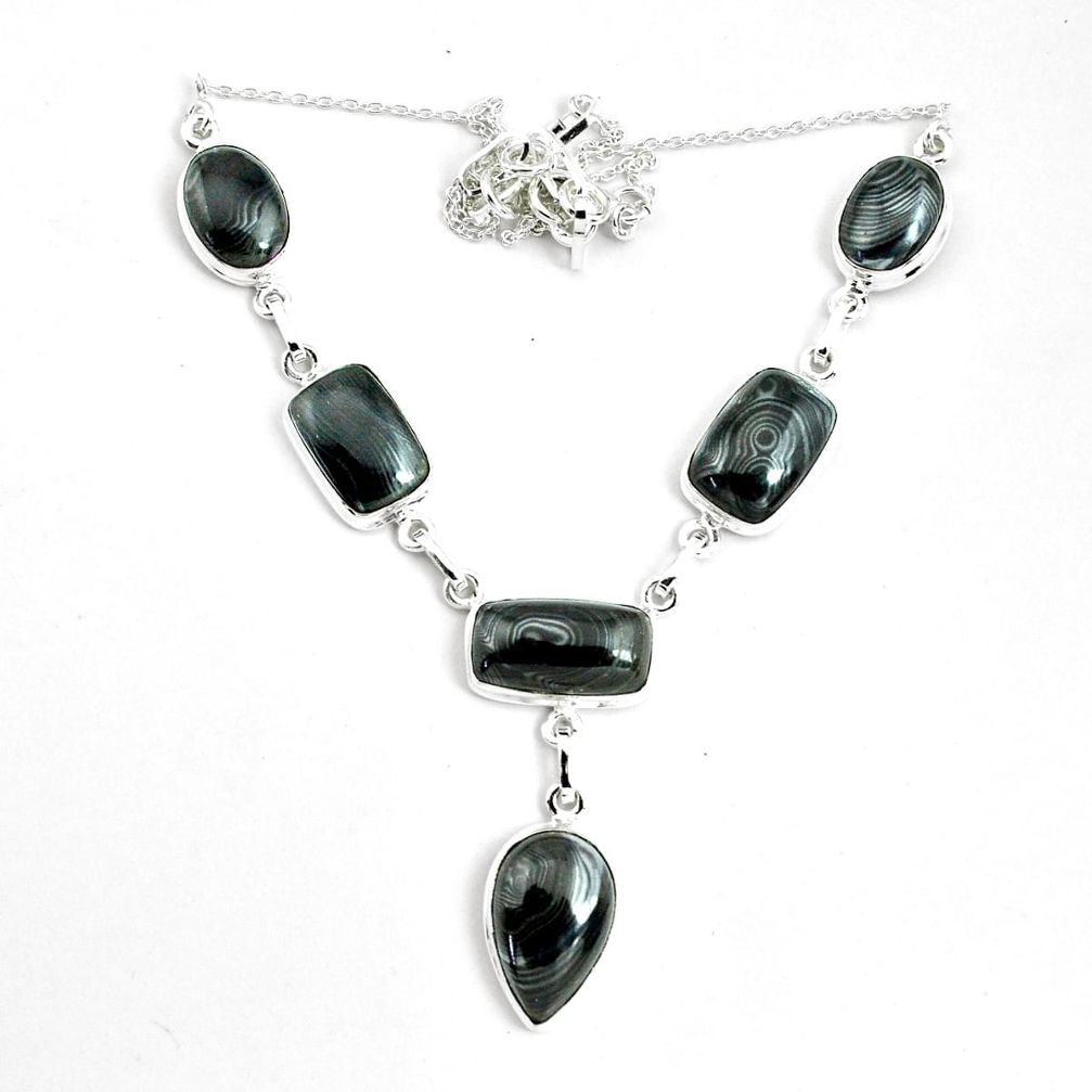 48.13cts natural black psilomelane (crown of silver) 925 silver necklace p69683