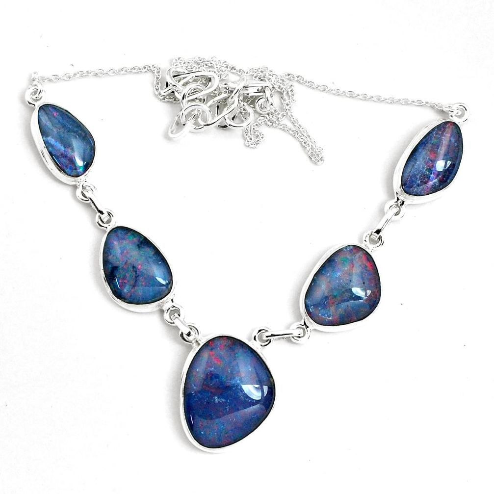 45.65cts natural blue australian opal triplet fancy 925 silver necklace p69653