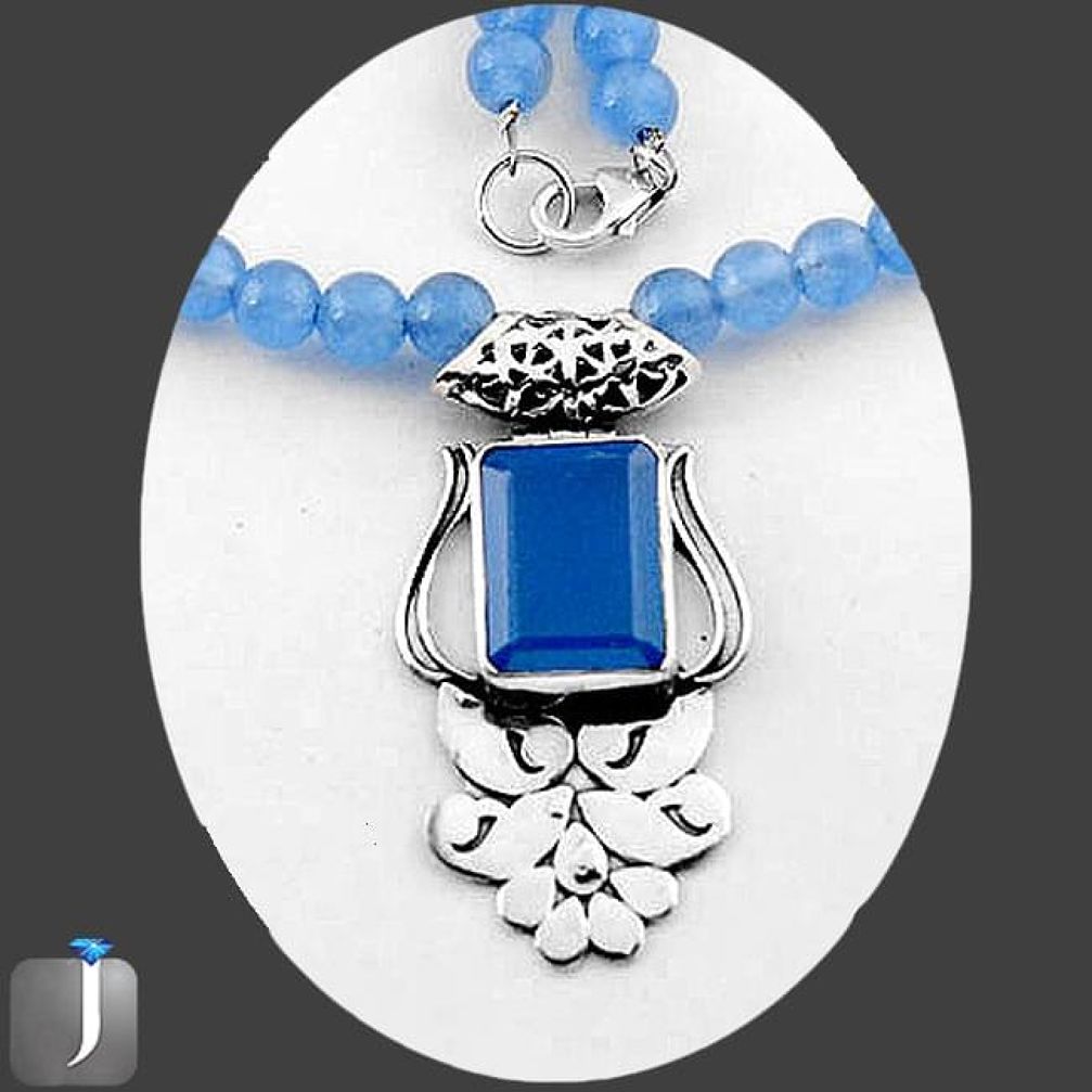 126.80cts NATURAL BLUE CHALCEDONY 925 SILVER BEADS PENDANT NECKLACE E88914