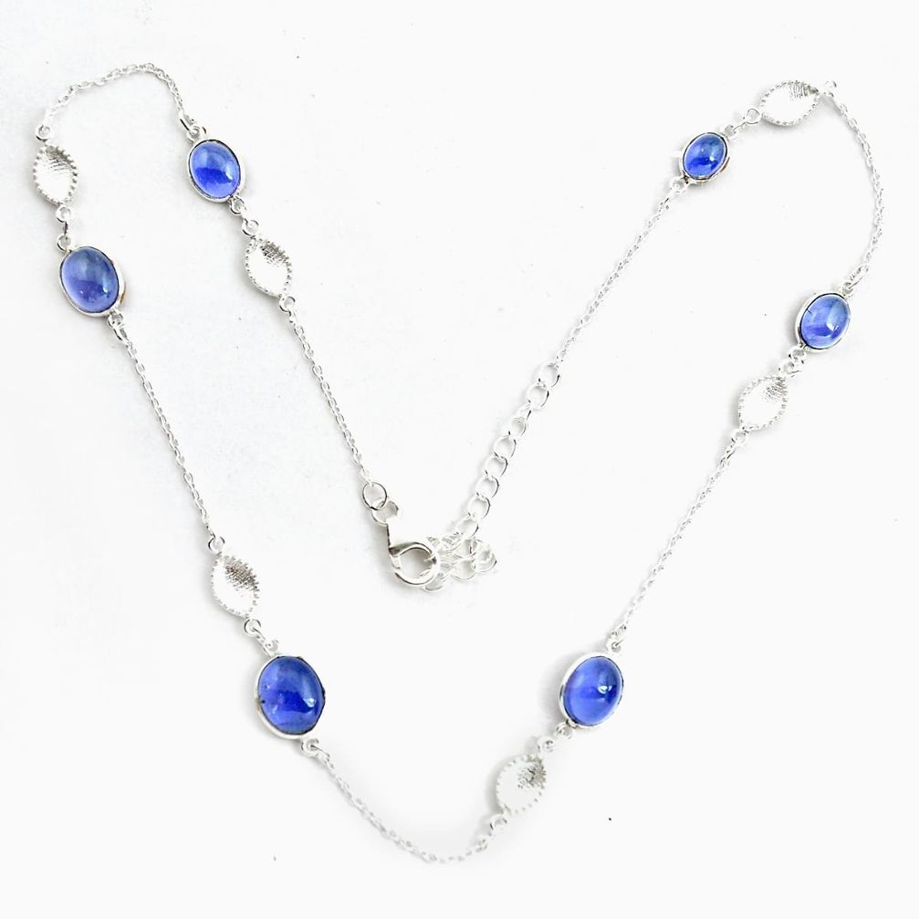 17.55cts natural blue iolite oval 925 sterling silver necklace jewelry p43371
