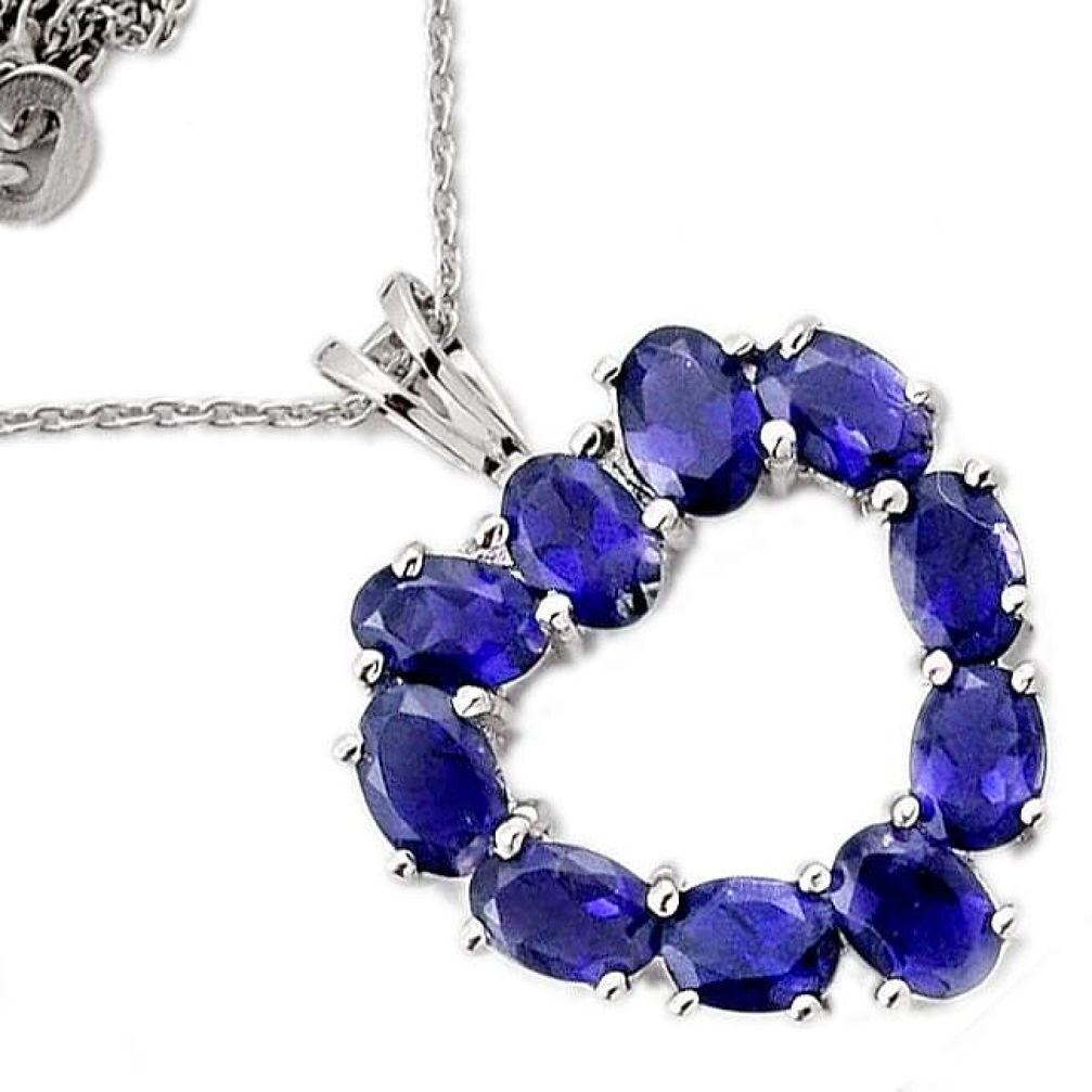 NATURAL BLUE IOLITE OVAL HEART 925 STERLING SILVER CHAIN PENDANT NECKLACE H6516