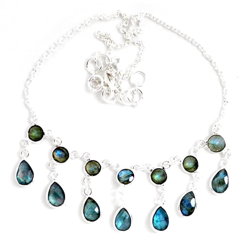 25.26cts natural blue labradorite 925 sterling silver necklace jewelry p40518