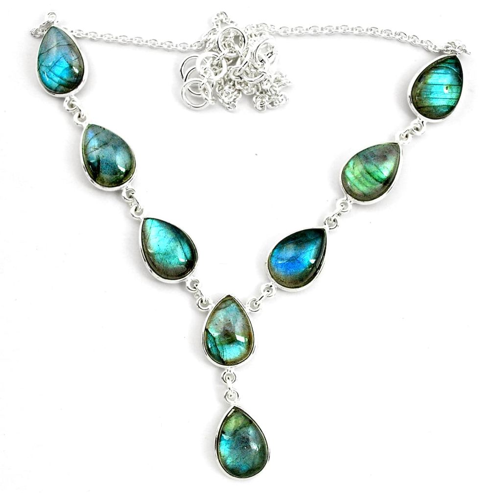 43.18cts natural blue labradorite 925 sterling silver necklace jewelry p72935