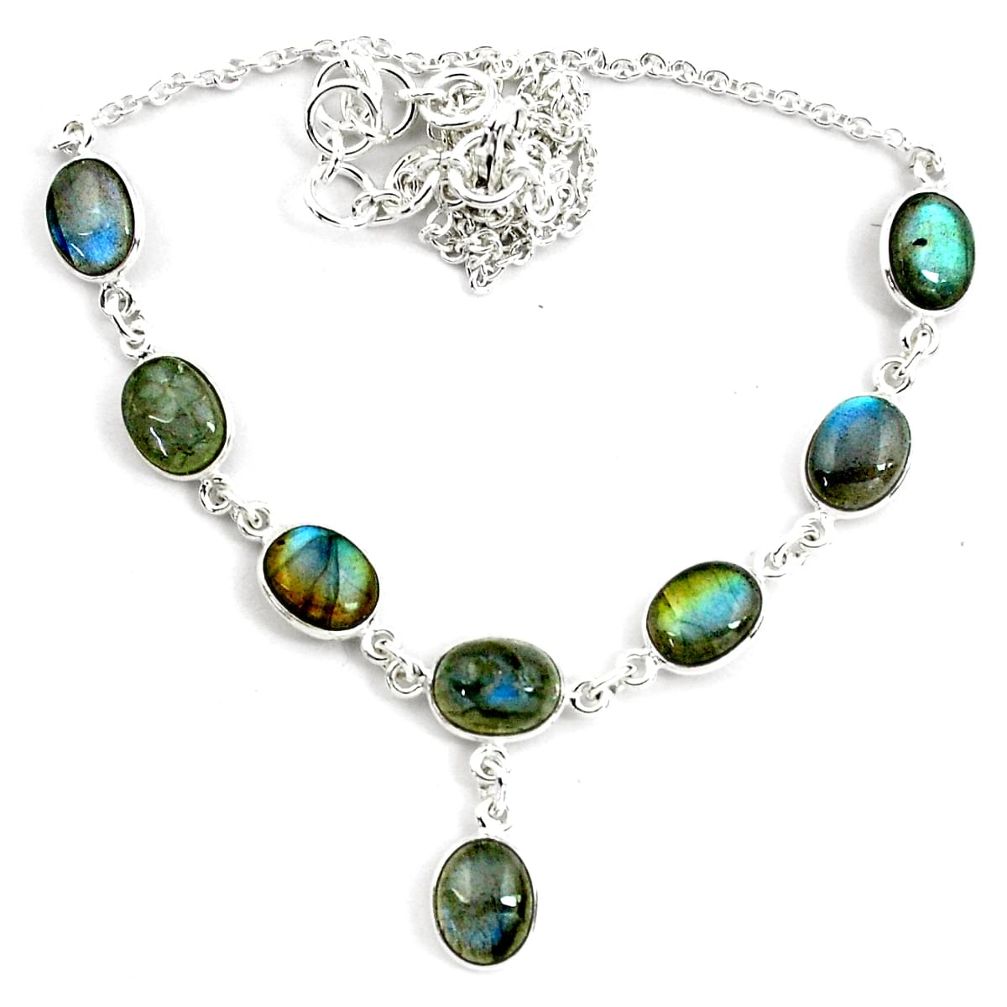 28.73cts natural blue labradorite 925 sterling silver necklace jewelry p72953