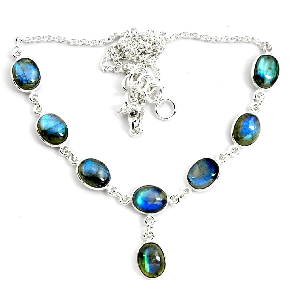 28.73cts natural blue labradorite 925 sterling silver necklace jewelry p72954