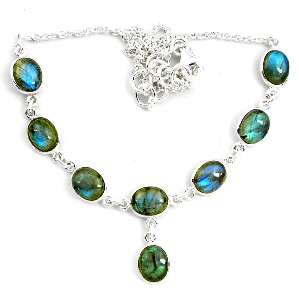 28.73cts natural blue labradorite 925 sterling silver necklace jewelry p72956