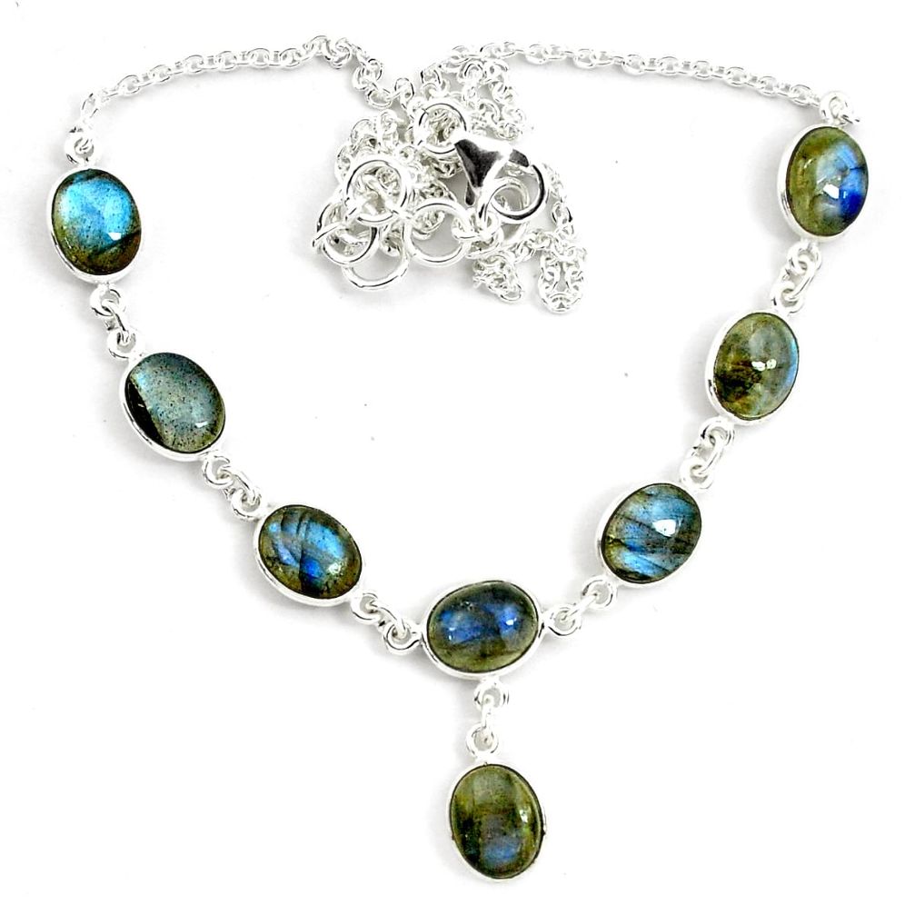 29.34cts natural blue labradorite 925 sterling silver necklace jewelry p72957