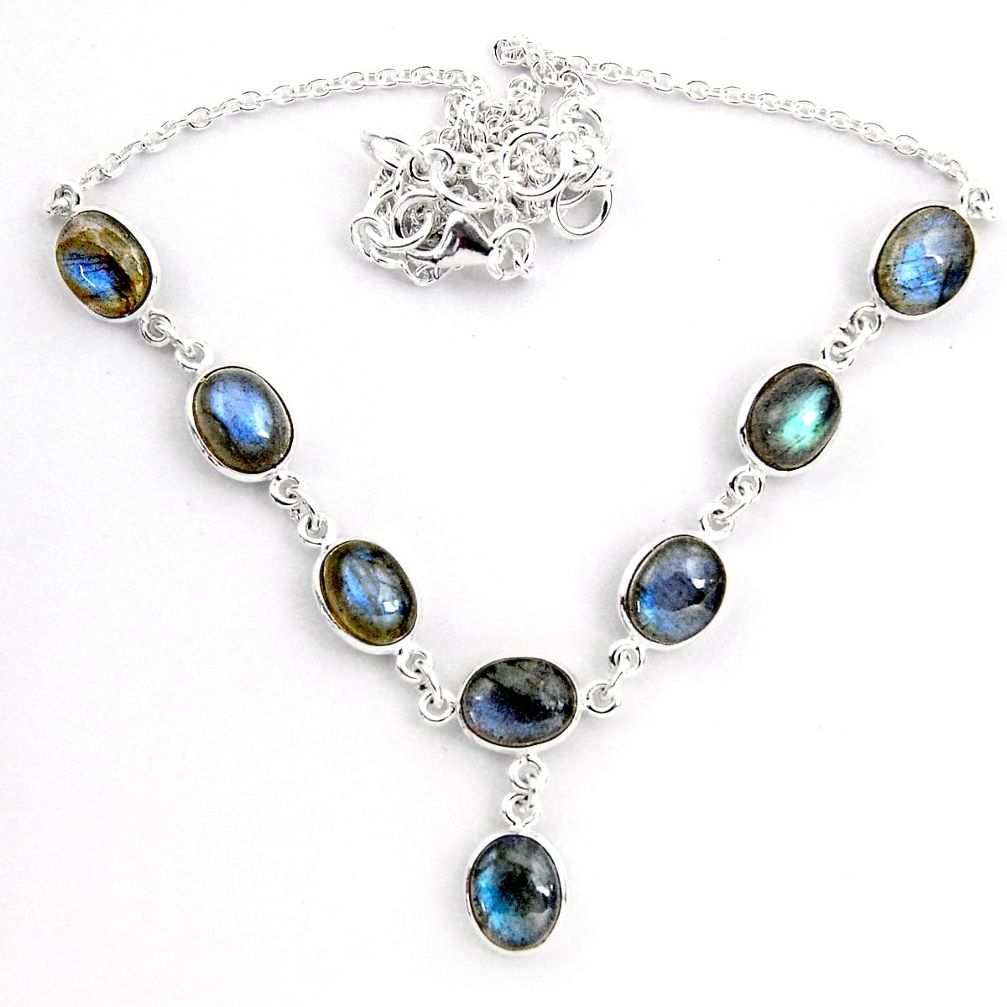 26.72cts natural blue labradorite 925 sterling silver necklace jewelry p92939