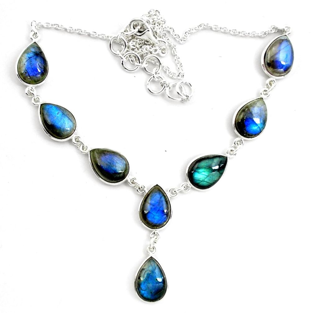 41.32cts natural blue labradorite 925 sterling silver pear necklace p72937