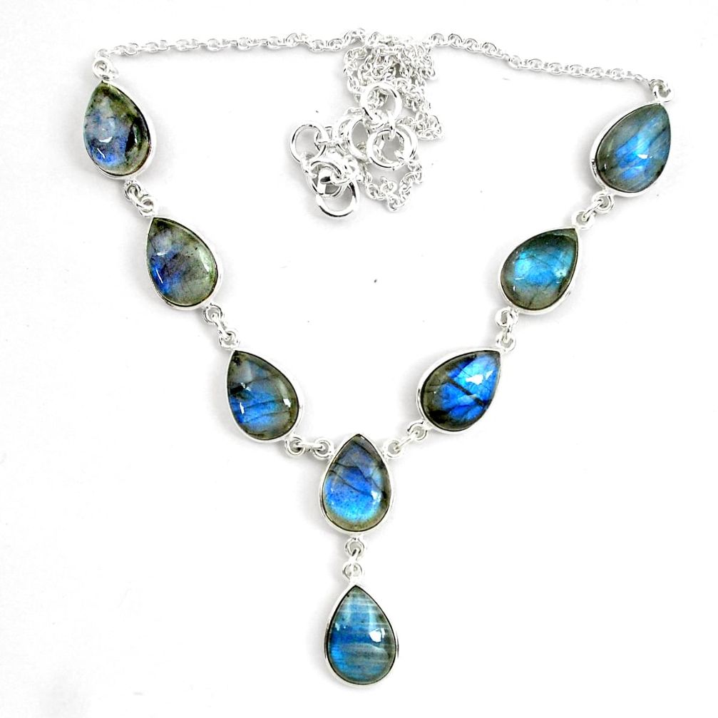 42.60cts natural blue labradorite 925 sterling silver pear necklace p72938