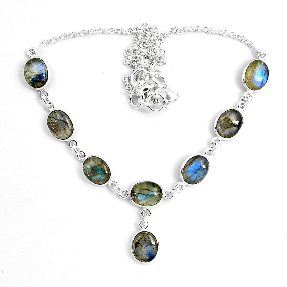 25.05cts natural blue labradorite 925 sterling silver tennis necklace p87760