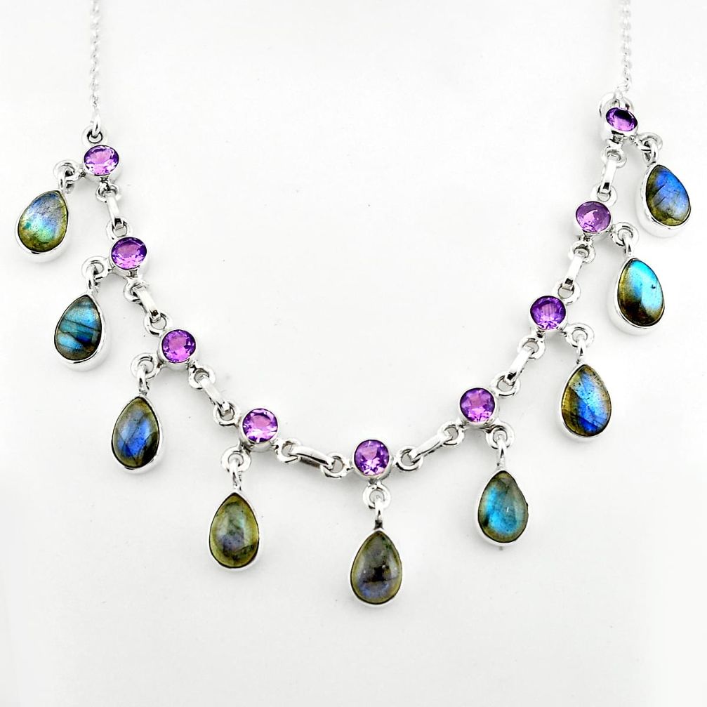 39.64cts natural blue labradorite amethyst 925 sterling silver necklace p81494