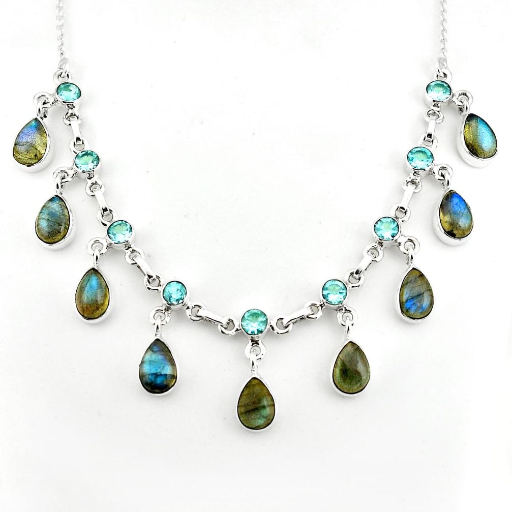 41.20cts natural blue labradorite topaz 925 sterling silver necklace p81491