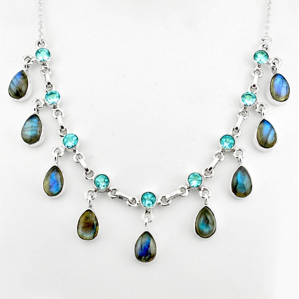 40.84cts natural blue labradorite topaz 925 sterling silver necklace p81493