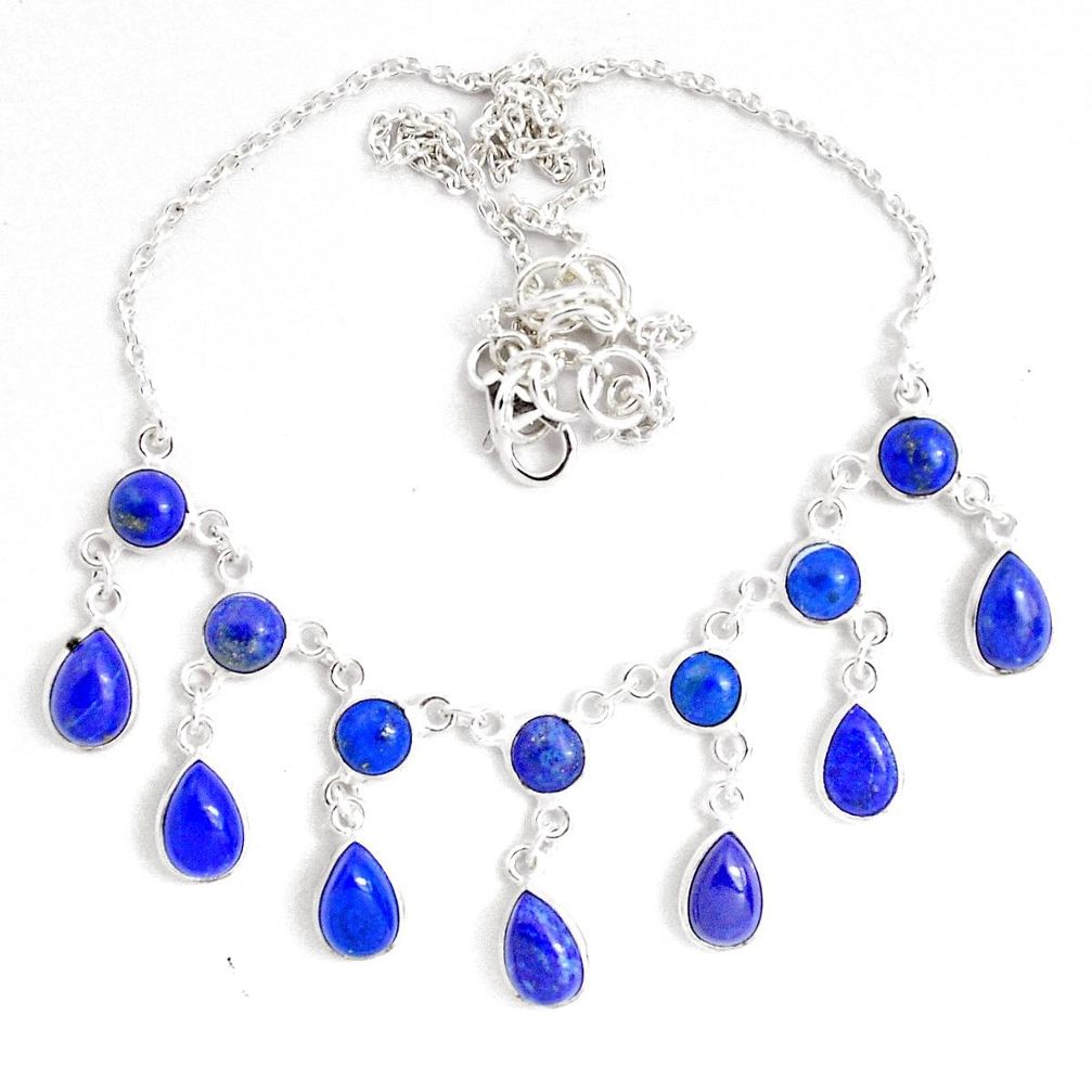 27.46cts natural blue lapis lazuli 925 sterling silver necklace jewelry p40513