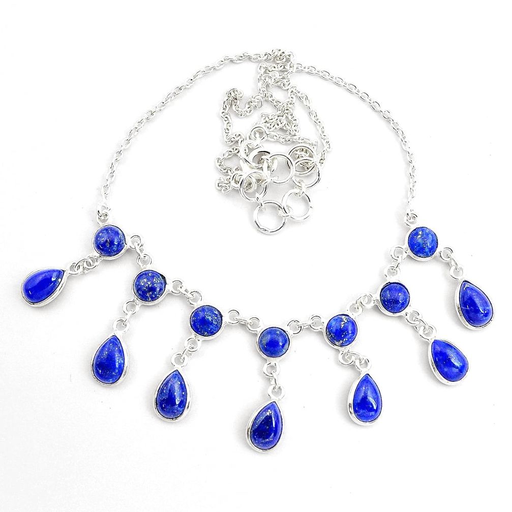 26.42cts natural blue lapis lazuli 925 sterling silver necklace jewelry p44531
