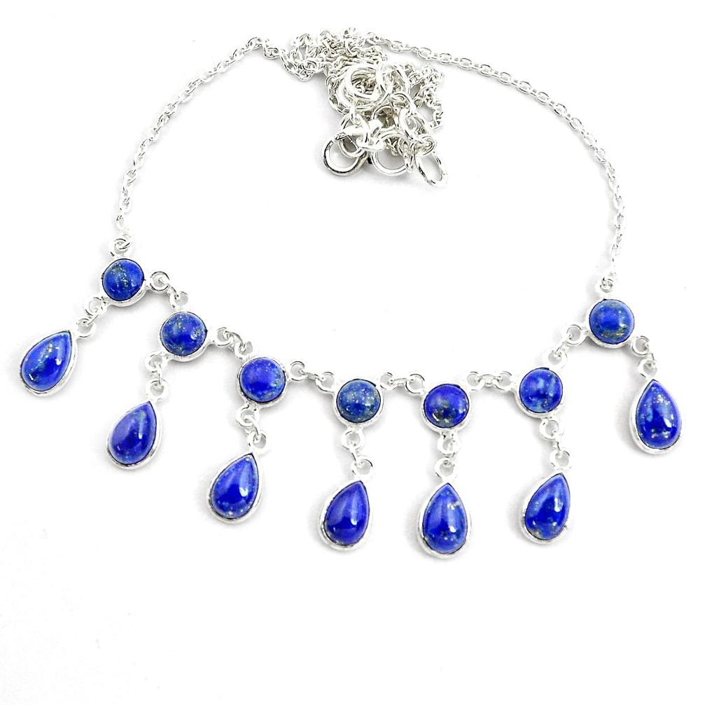 24.49cts natural blue lapis lazuli 925 sterling silver necklace jewelry p44532
