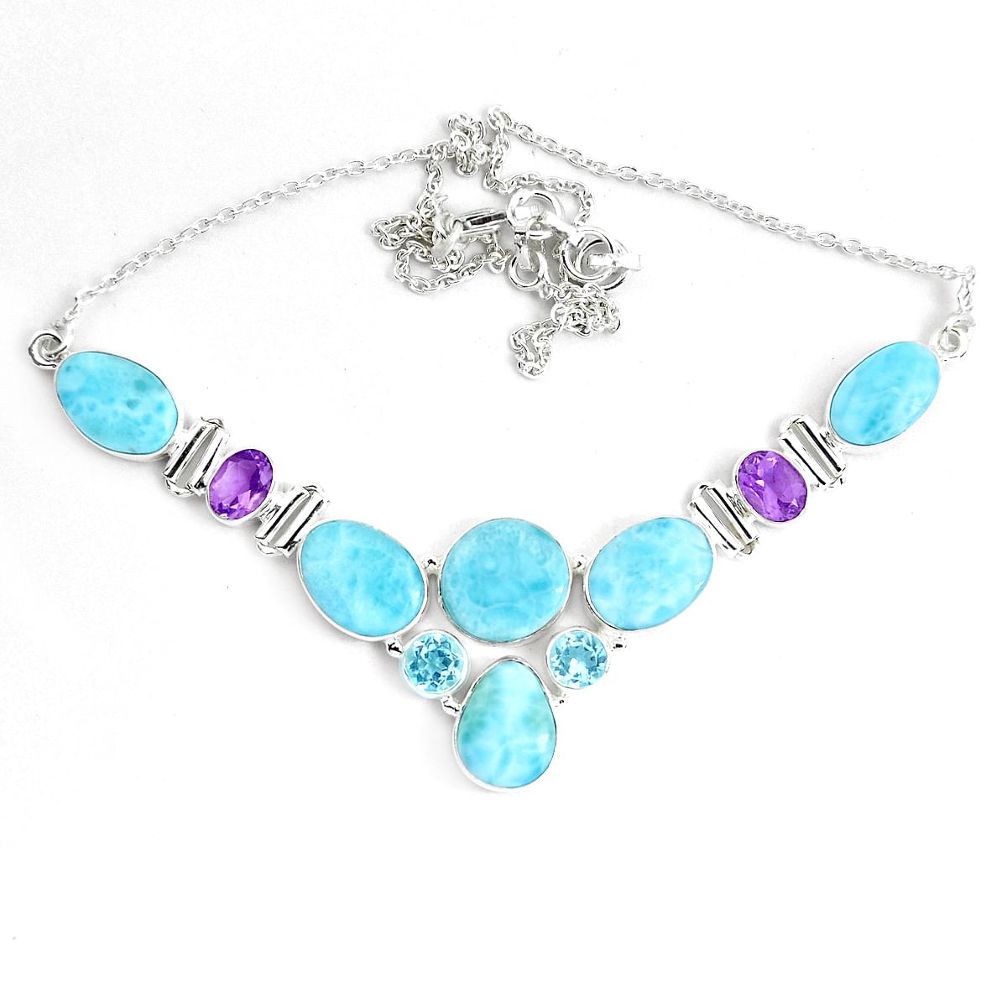 49.66cts natural blue larimar amethyst 925 sterling silver necklace p38408