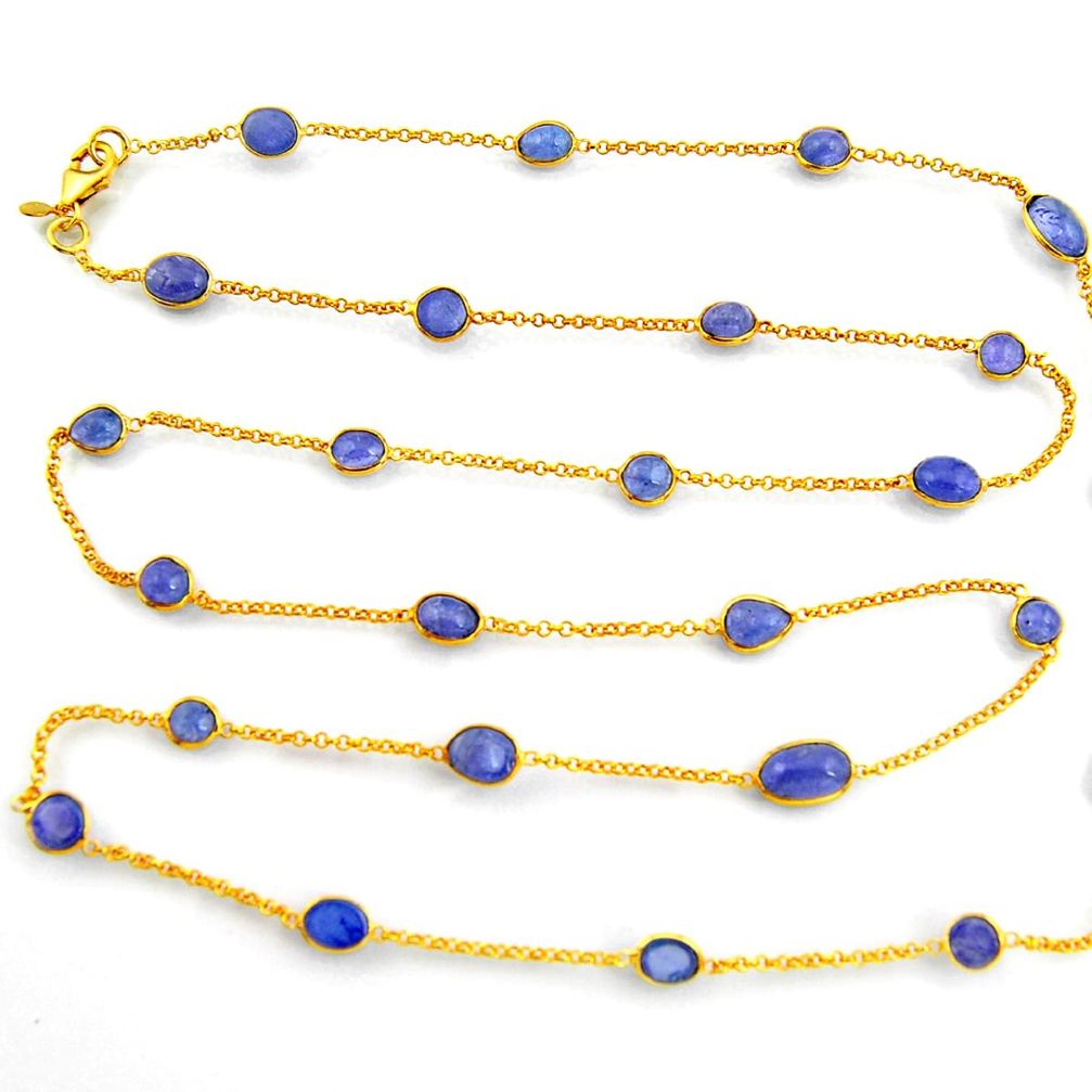 38.33cts natural blue tanzanite 925 silver 14k gold 35inch chain necklace p91650