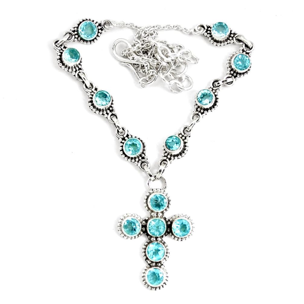 13.53cts natural blue topaz 925 sterling silver cross necklace jewelry p48203