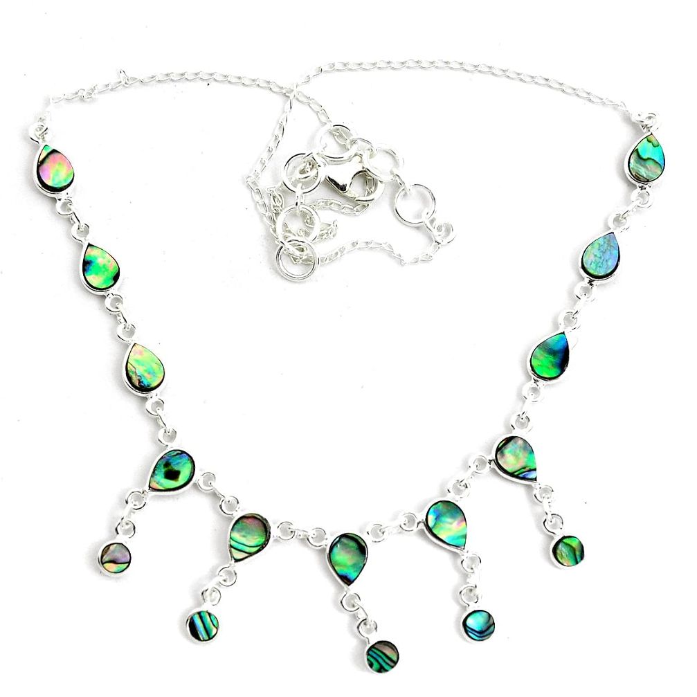 16.81cts natural green abalone paua seashell 925 sterling silver necklace p44502