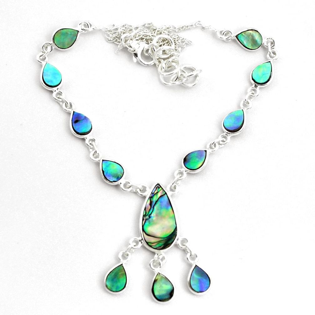 18.98cts natural green abalone paua seashell 925 sterling silver necklace p44508