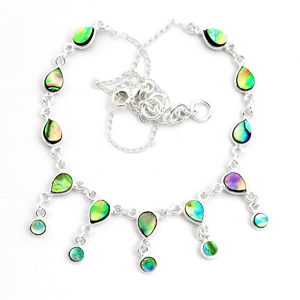 16.42cts natural green abalone paua seashell 925 sterling silver necklace p44515