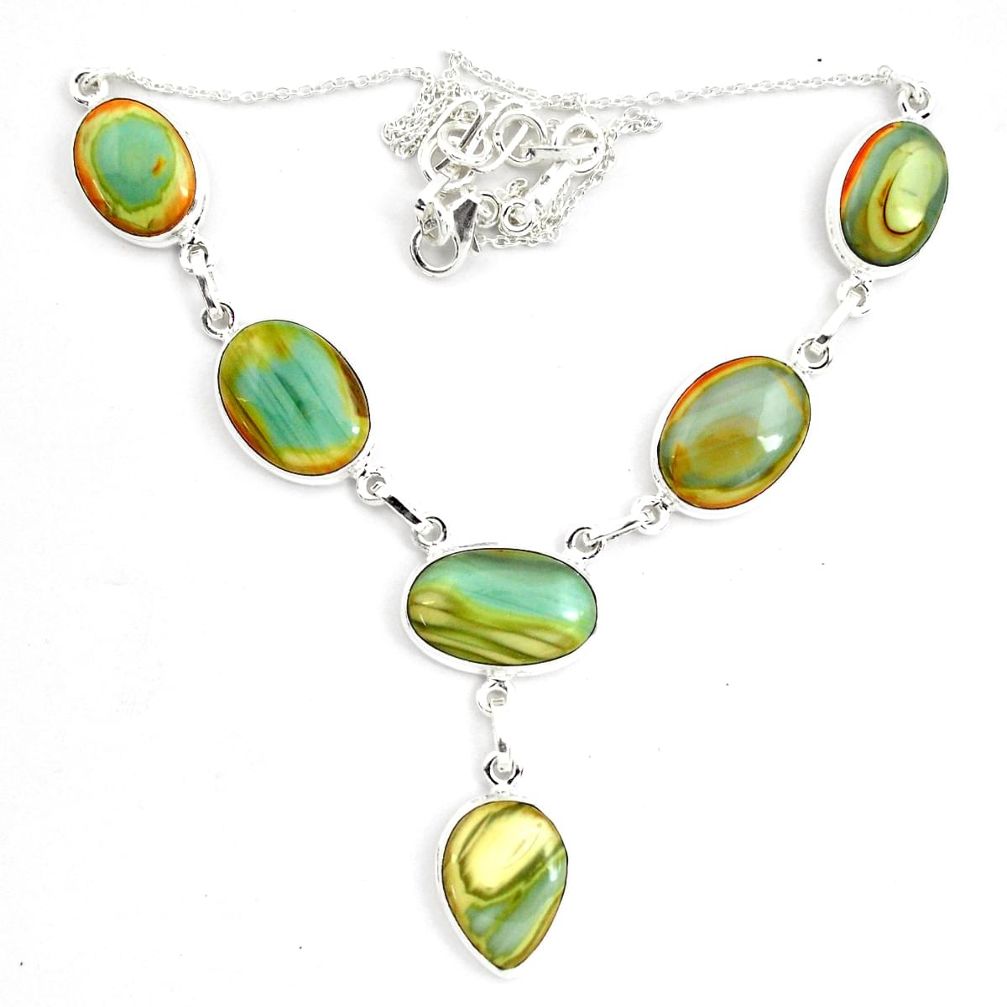 56.39cts natural green imperial jasper 925 sterling silver necklace p70778