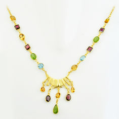 44.28cts natural green peridot garnet 925 silver 14k gold necklace p74936