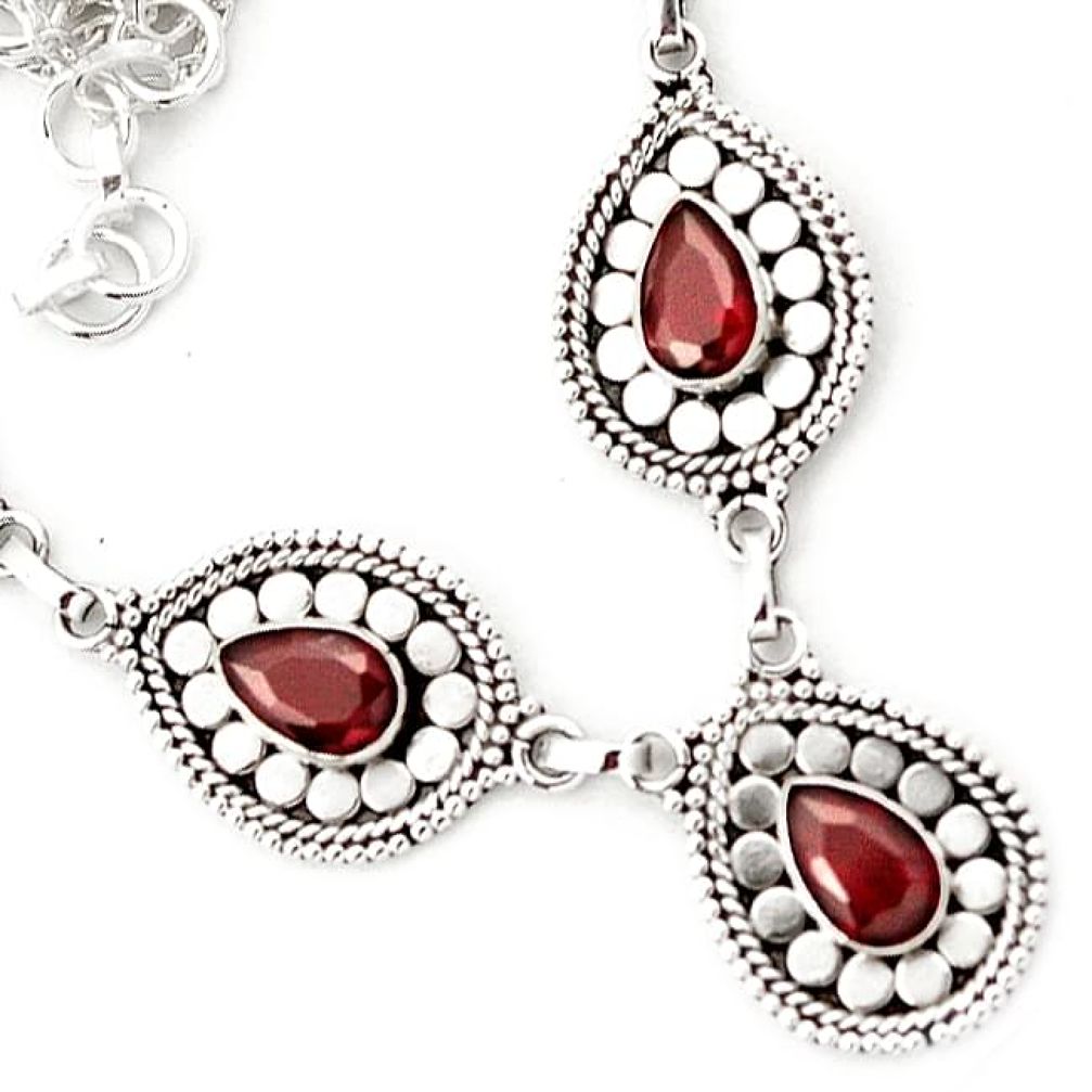 NATURAL MOZAMBIQUE RED GARNET 925 STERLING SILVER CHAIN NECKLACE JEWELRY H6607