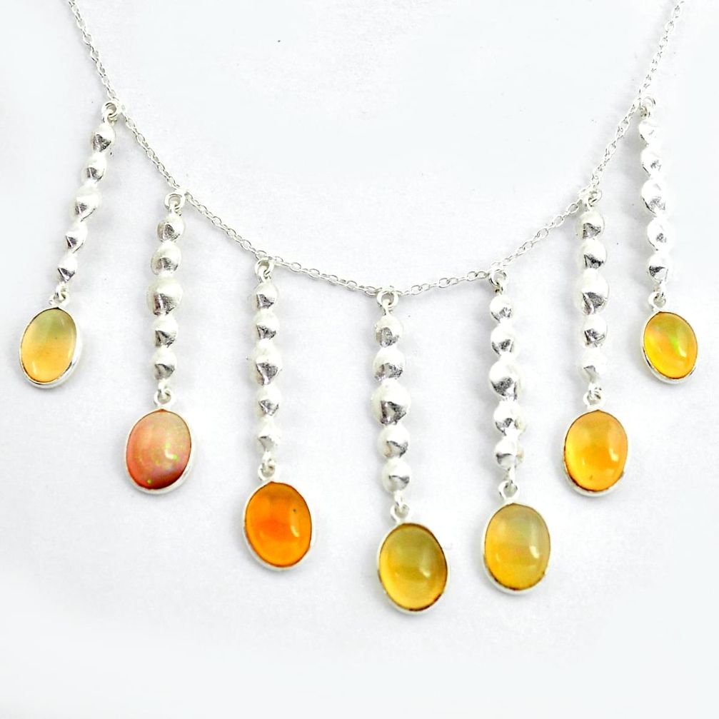 19.99cts natural multi color ethiopian opal 925 sterling silver necklace p43301