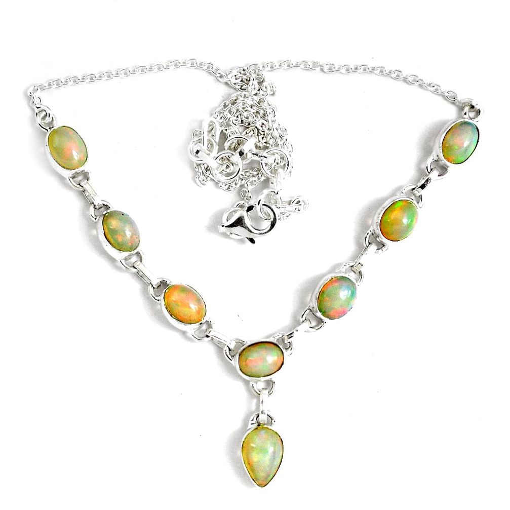 16.84cts natural multi color ethiopian opal 925 sterling silver necklace p47382