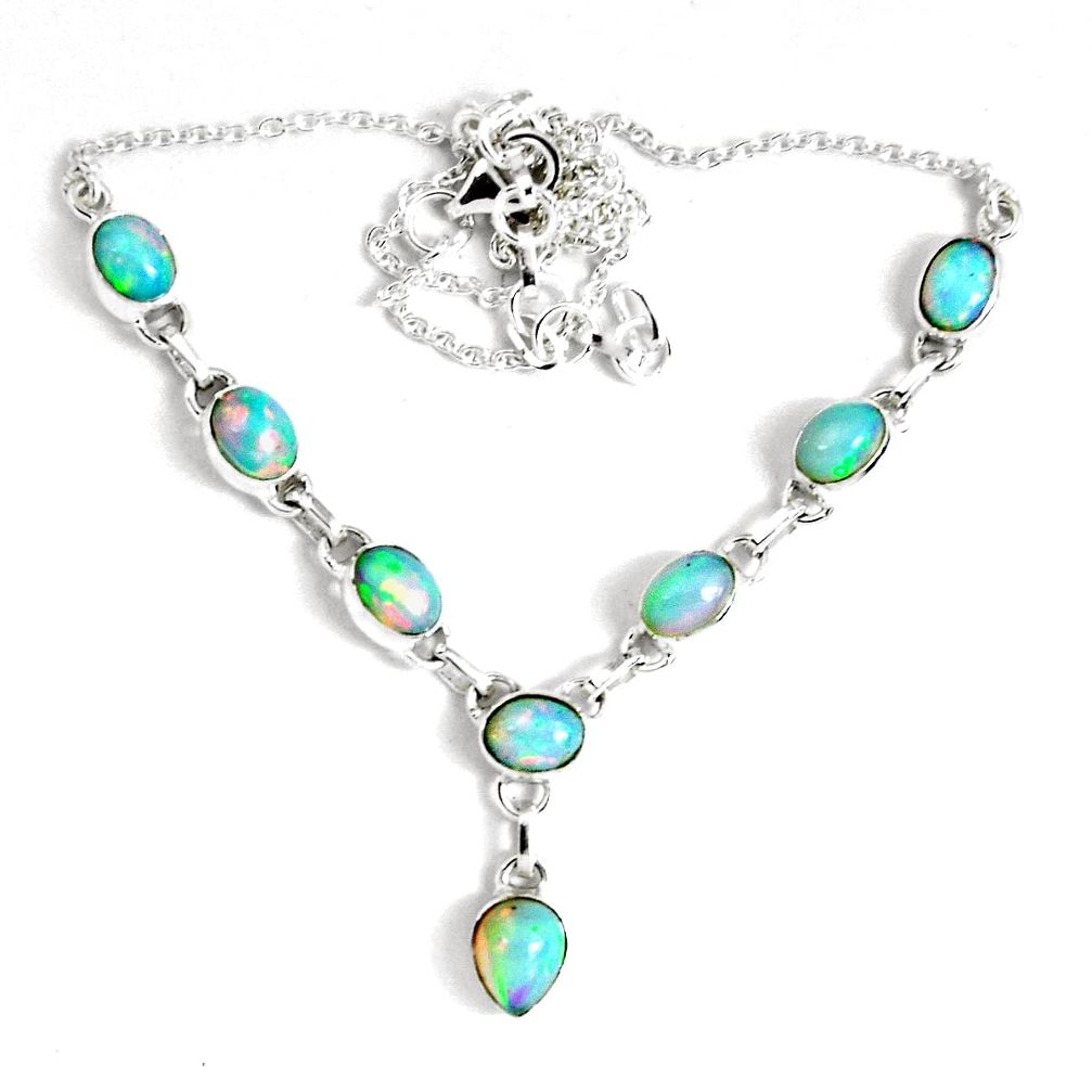 16.84cts natural multi color ethiopian opal 925 sterling silver necklace p47383