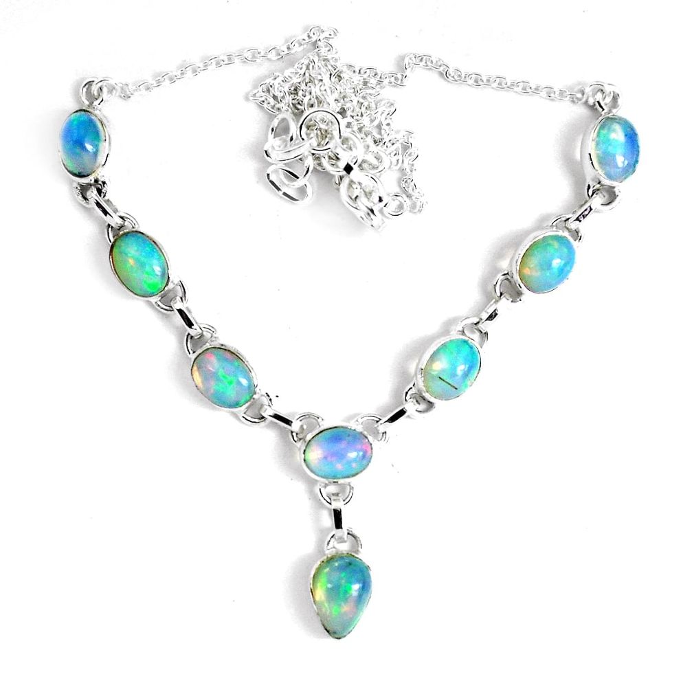 17.14cts natural multi color ethiopian opal 925 sterling silver necklace p47386