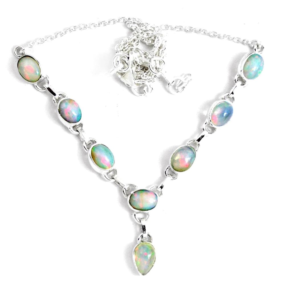 16.84cts natural multi color ethiopian opal 925 sterling silver necklace p47387