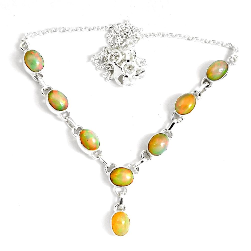 17.16cts natural multi color ethiopian opal 925 sterling silver necklace p47389