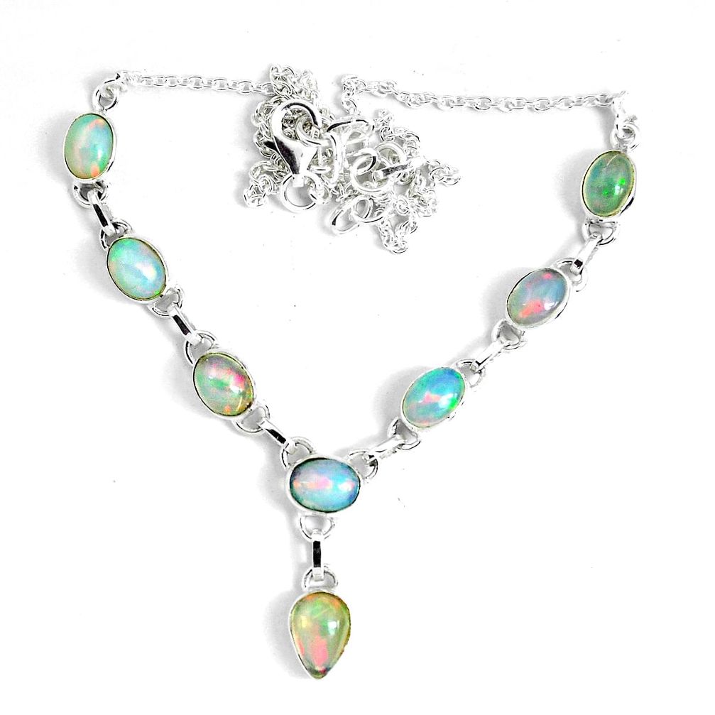 17.95cts natural multi color ethiopian opal 925 sterling silver necklace p47390