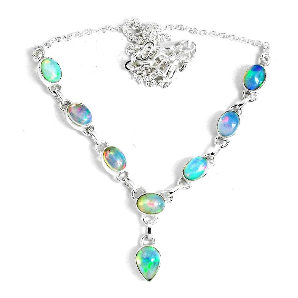 17.01cts natural multi color ethiopian opal 925 sterling silver necklace p47391