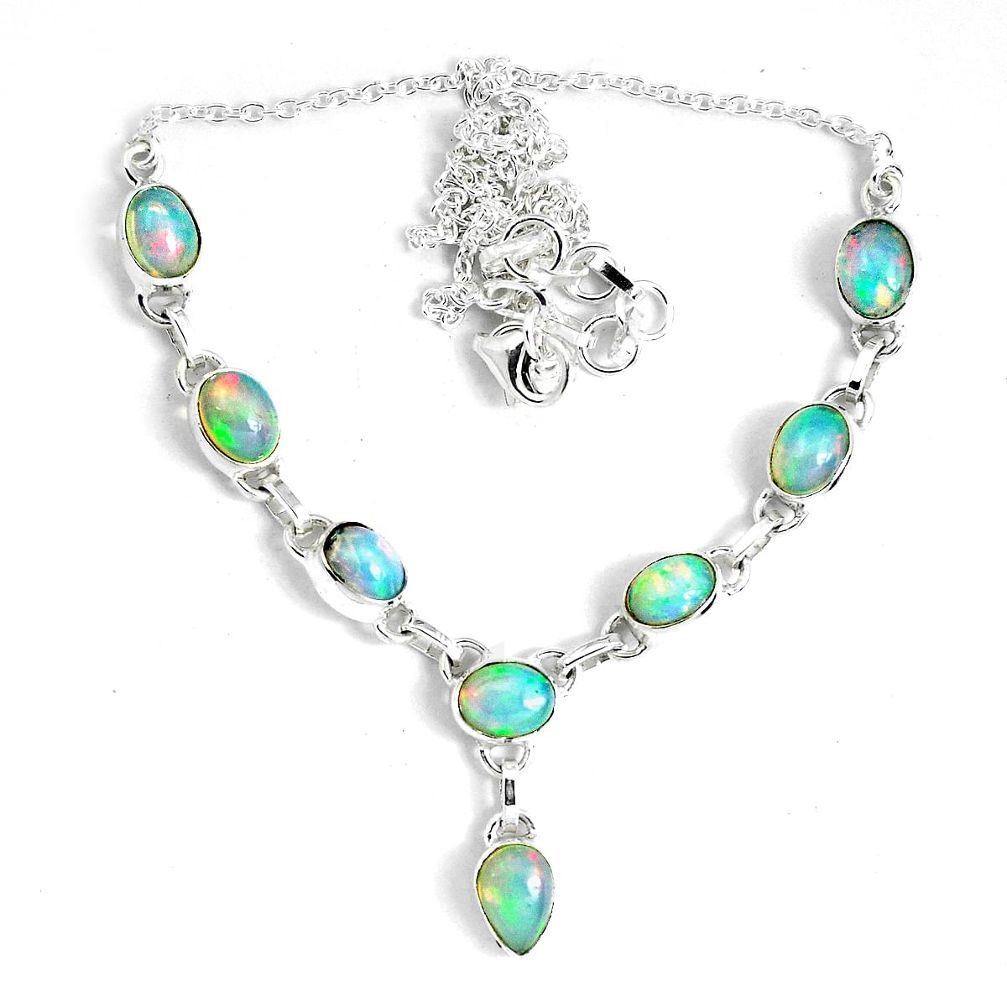 16.84cts natural multi color ethiopian opal 925 sterling silver necklace p47392