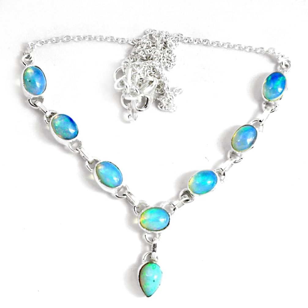 16.84cts natural multi color ethiopian opal 925 sterling silver necklace p47394