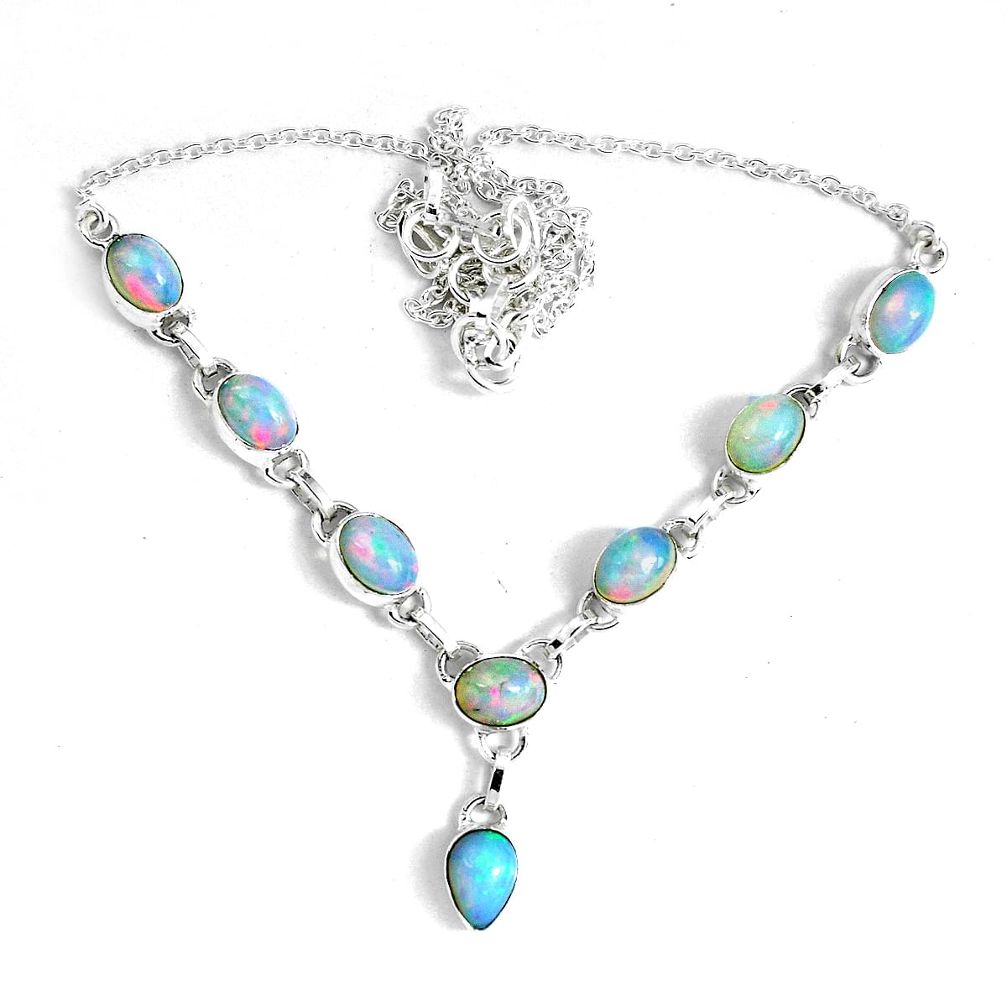 16.65cts natural multi color ethiopian opal 925 sterling silver necklace p47396