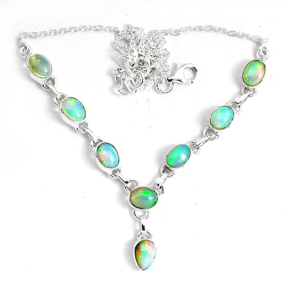 16.37cts natural multi color ethiopian opal 925 sterling silver necklace p47398