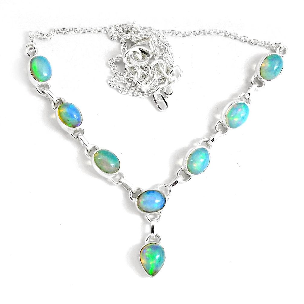 17.46cts natural multi color ethiopian opal 925 sterling silver necklace p47399